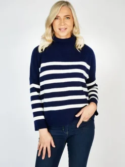 Hot Sweater Shop Wool and Cashmere Sweater - Navy Stripe