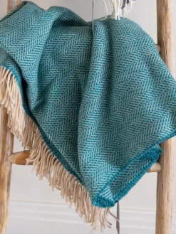 Hot Sweater Shop Wool and Cashmere Turquoise Herringbone Throw Col: 1417