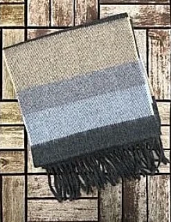 Fashion Sweater Shop Wool Cashmere Scarf Made in Ireland - Blue/Grey/Beige Mix 8003